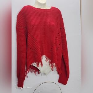 No Boundaries Vibrant Red Fringe Hem Sweater
